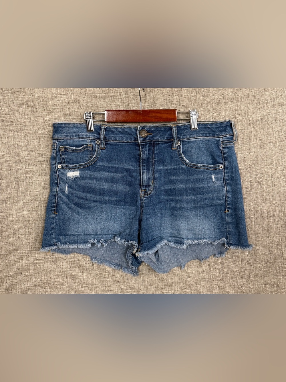 American Eagle Outfitters Super Stretch X Shortie Frayed Hem Denim Shorts